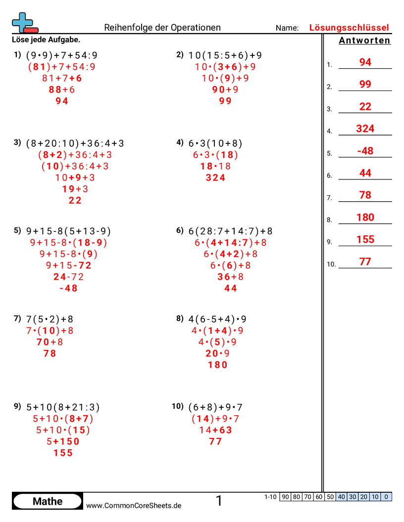 Arbeitsblätter zur Reihenfolge der Rechenarten - mit-reihenfolge-der-operationen-losen worksheet