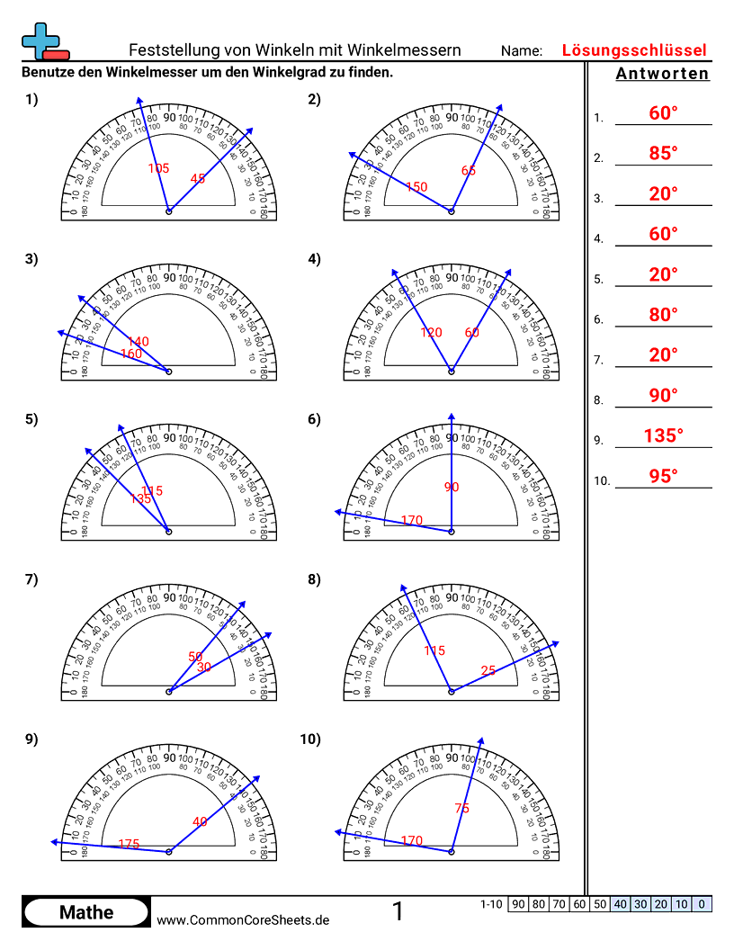 Arbeitsblätter zu Winkel - Winkel mit Winkelmesser bestimmen worksheet