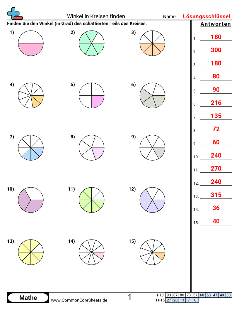 Arbeitsblätter zu Winkel - Winkel in Kreisen finden worksheet