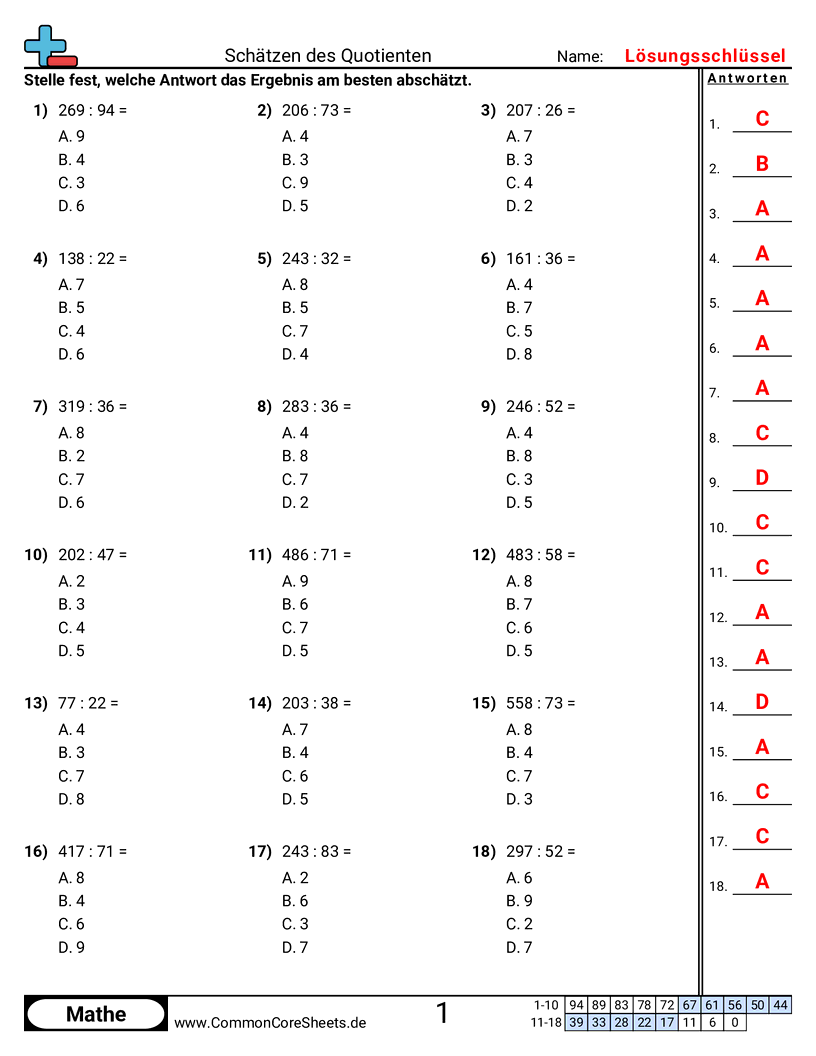 Arbeitsblätter zur Division - 3-stellig-d-2-stellig worksheet