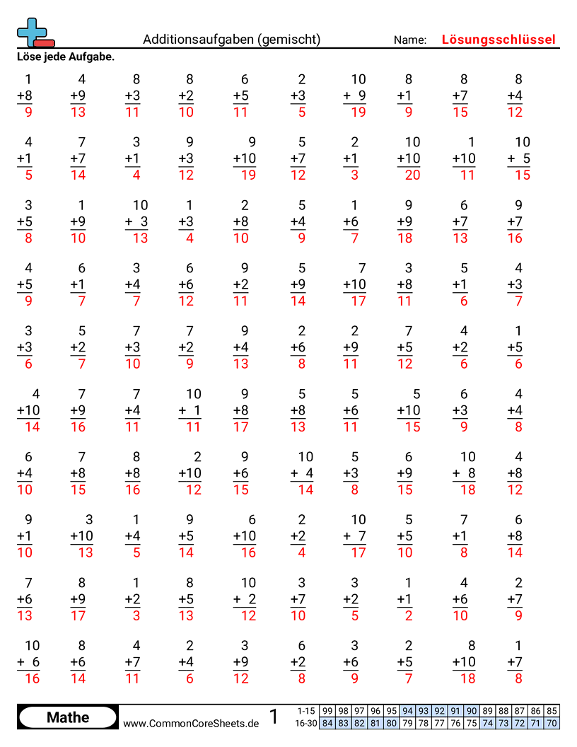 Arbeitsblätter zu Rechenübungen - gemischt worksheet