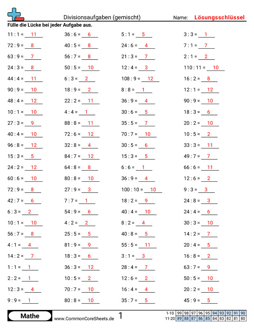 Arbeitsblätter zu Rechenübungen - gemischt worksheet