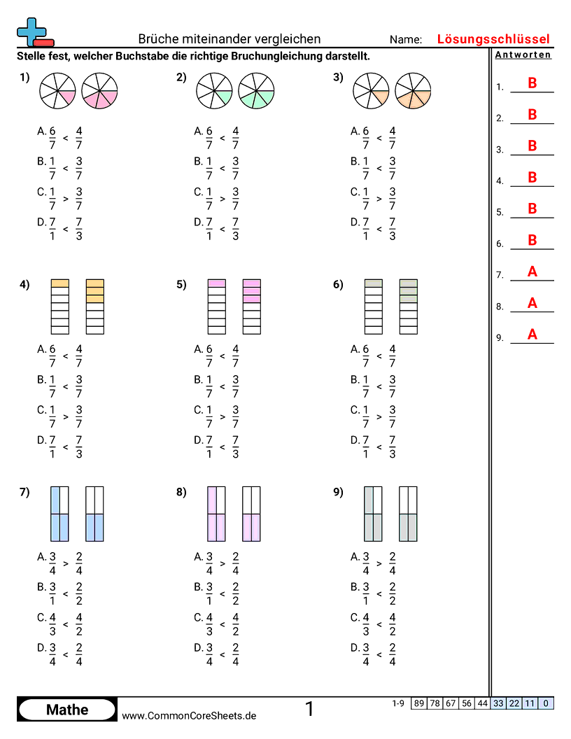 Arbeitsblätter zur Brüchen - bruche-vergleichen worksheet