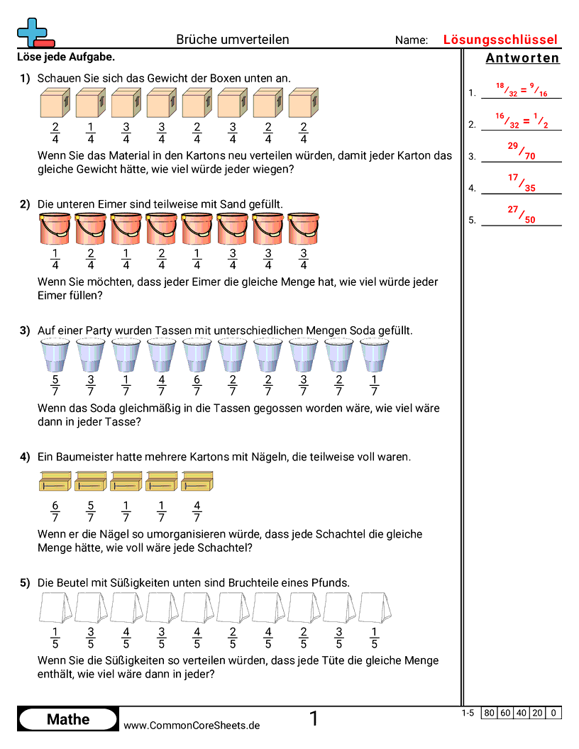 Arbeitsblätter zur Brüchen - bruchwerte-verteilen worksheet