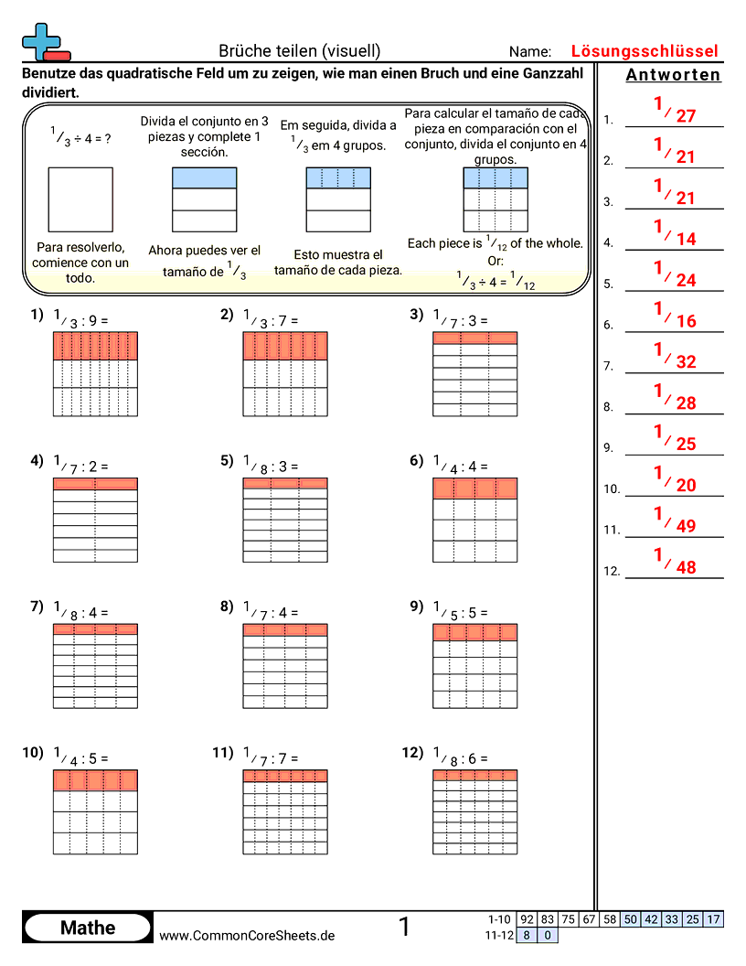 Arbeitsblätter zur Brüchen - einheitsbruche-dividieren-visuell worksheet