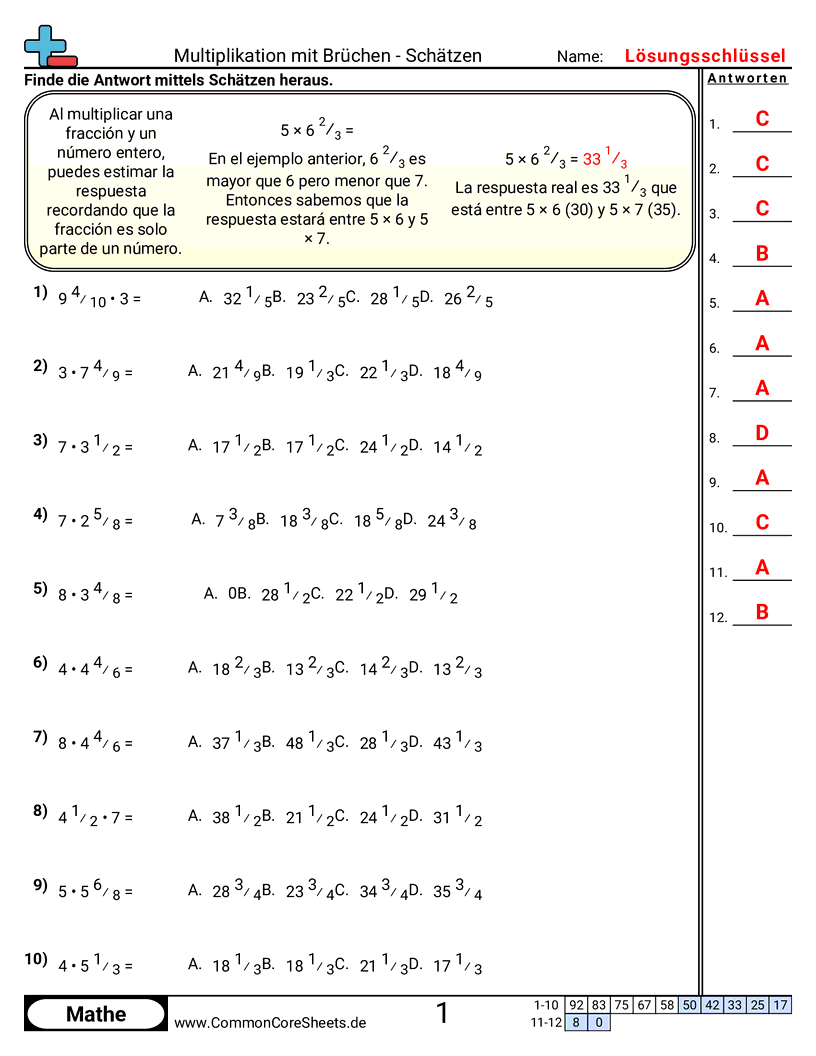 Arbeitsblätter zur Brüchen - multiplikation-von-bruchen-schatzen worksheet