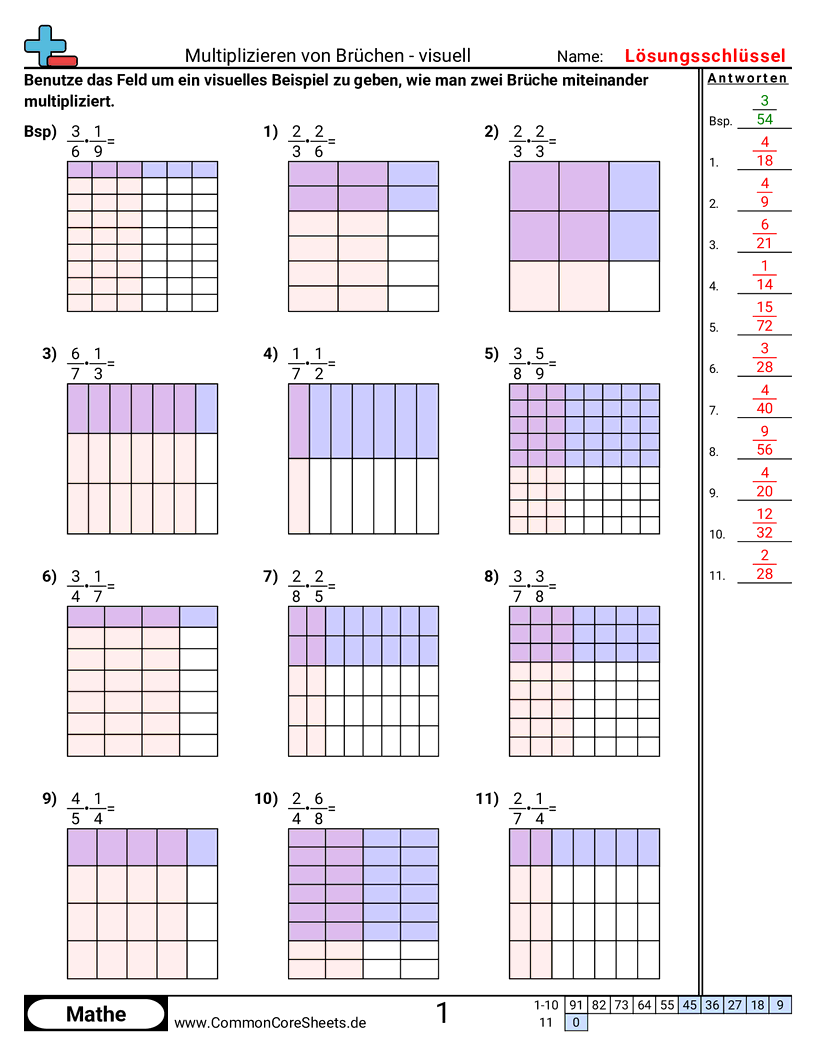 Arbeitsblätter zur Brüchen - bruche-multiplizieren-visuell worksheet