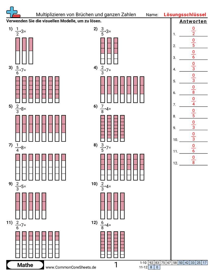 Arbeitsblätter zur Brüchen - bruche-ganze-zahlen-multiplizieren worksheet