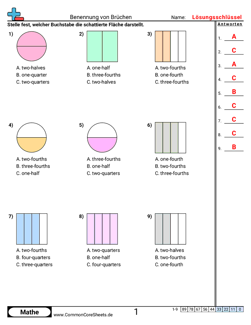 Arbeitsblätter zur Brüchen - bruche-benennen worksheet