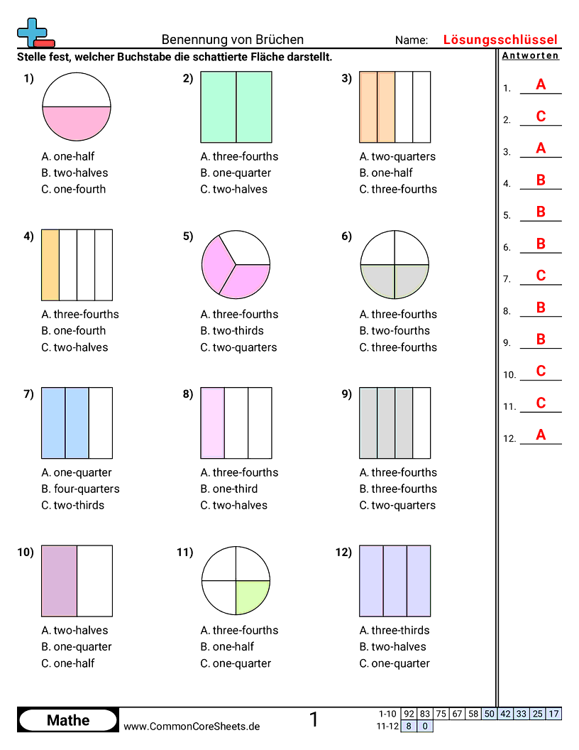 Arbeitsblätter zur Brüchen - bruche-benennen worksheet