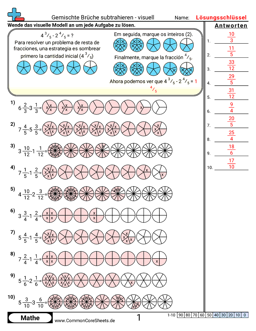 Arbeitsblätter zur Brüchen - gemischte-bruche-subtrahieren-visuell worksheet