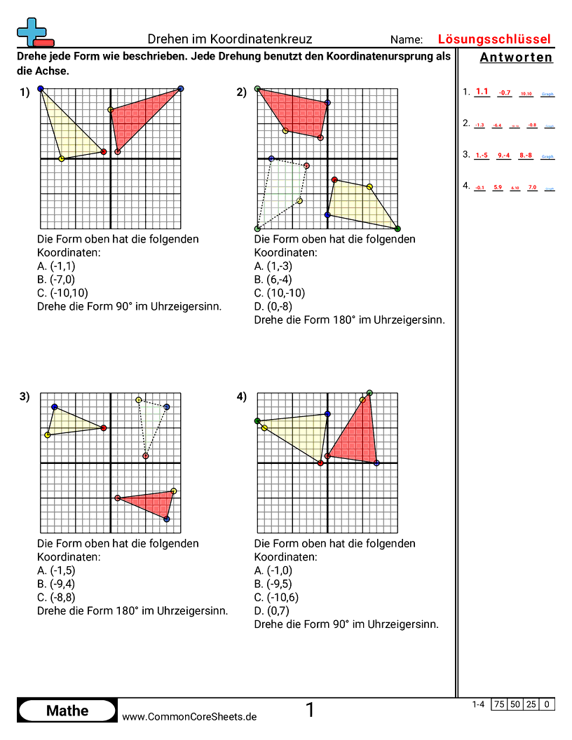 Arbeitsblätter zum Koordinatensystem - im-koordinatensystem-drehen worksheet