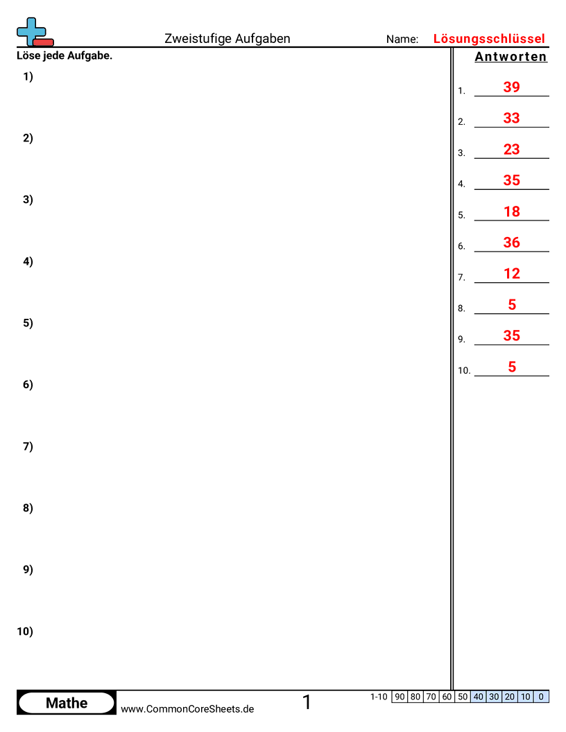 Arbeitsblätter zu mehrstufigen Aufgaben - addieren-subtrahieren worksheet