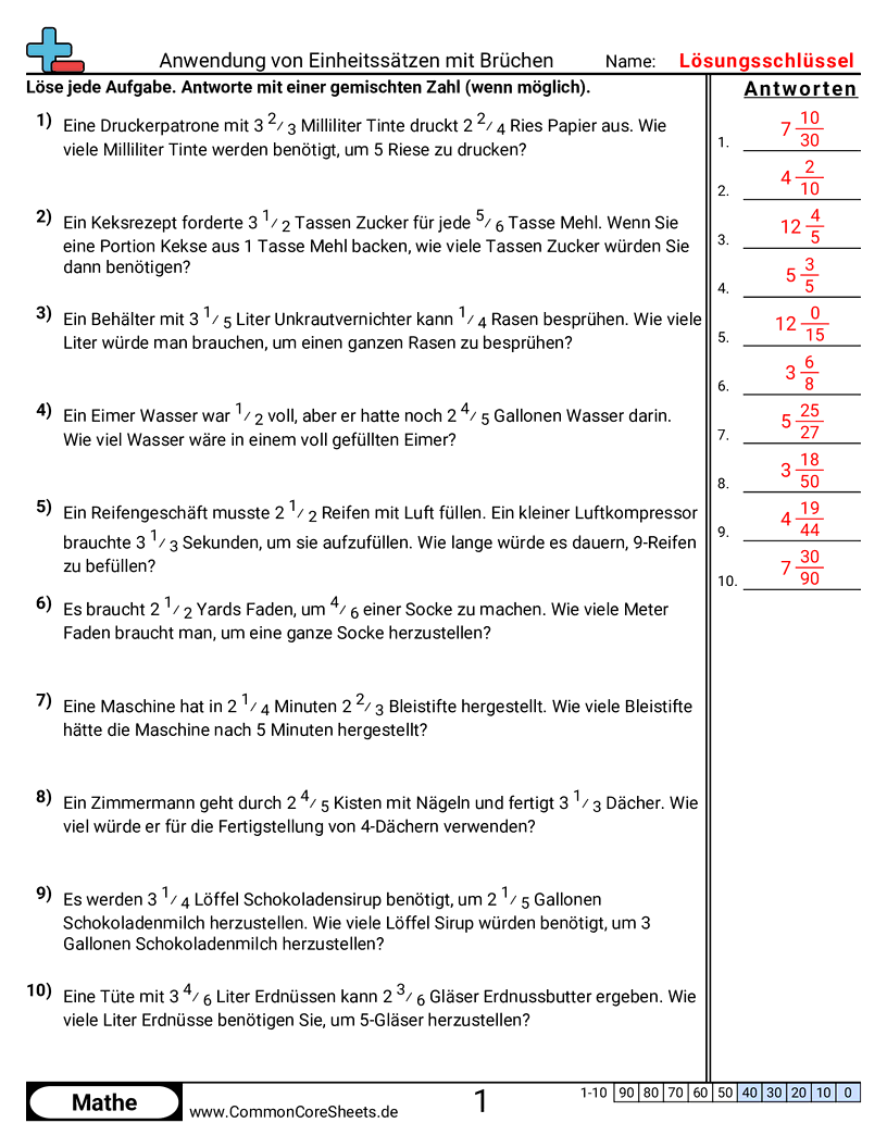 Arbeitsblätter zu Verhältnissen - einheitsraten-mit-bruchen-verwenden worksheet