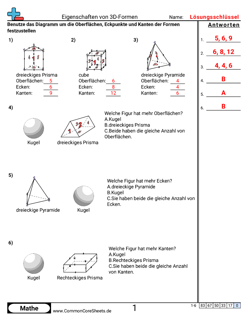 Arbeitsblätter zu Figuren - eigenschaften-von-3d-formen worksheet
