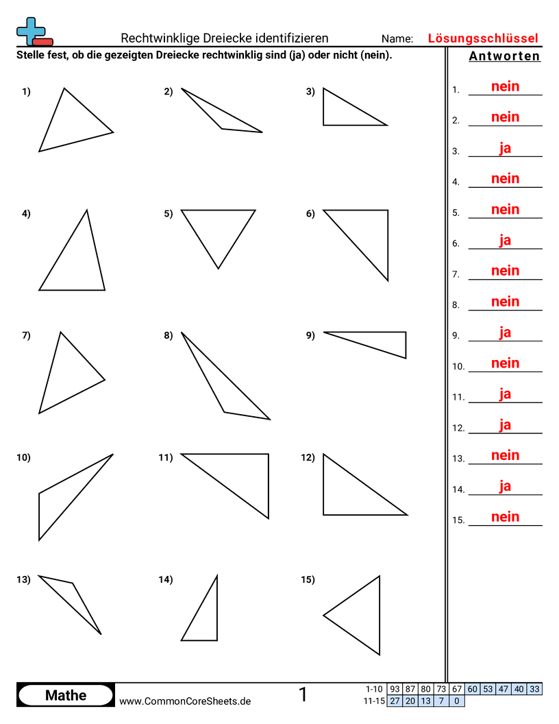 Arbeitsblätter zu Figuren - rechtwinklige-dreiecke-bestimmen worksheet