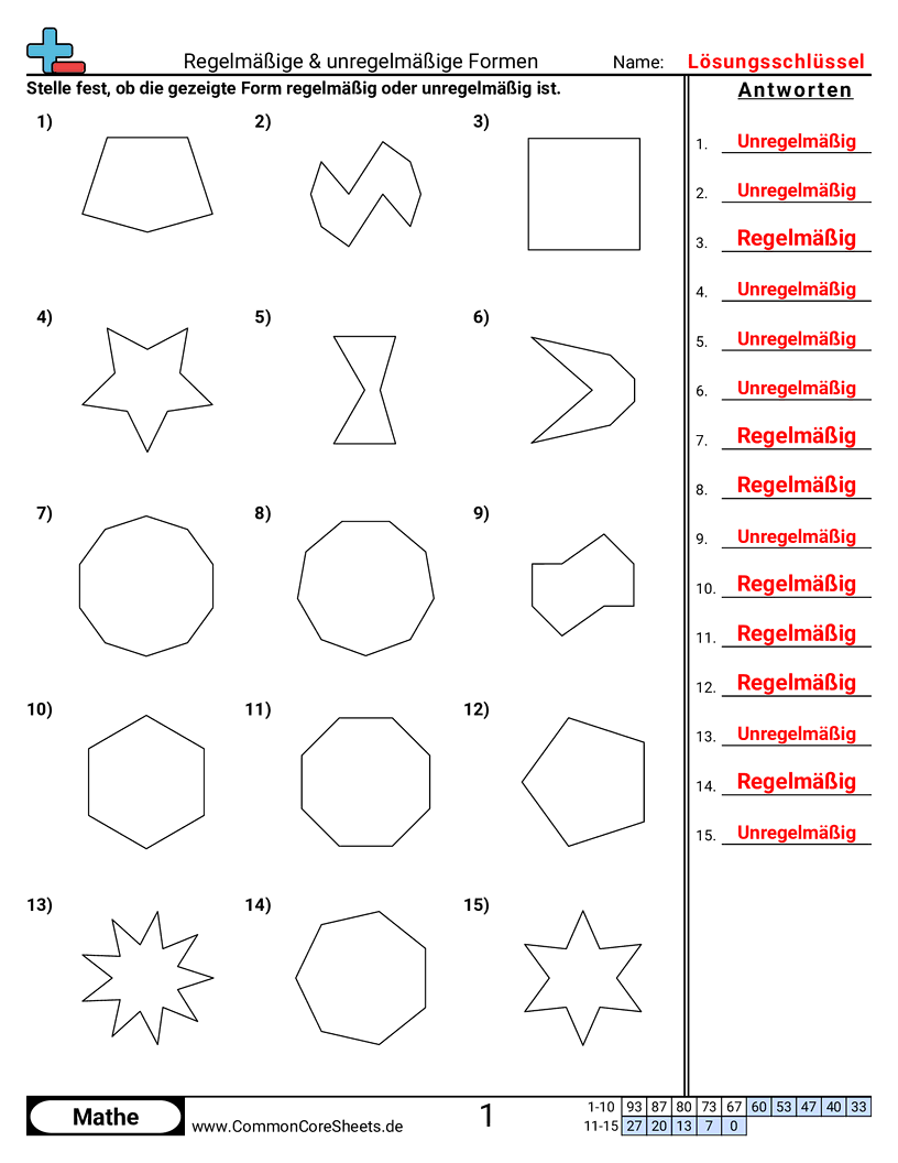 Arbeitsblätter zu Figuren - regelmassige-und-unregelmassige-vielecke-bestimmen worksheet