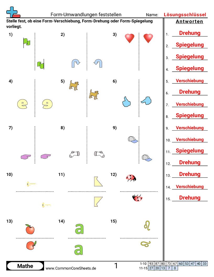 Arbeitsblätter zu Figuren - drehen-spiegeln-verschieben worksheet