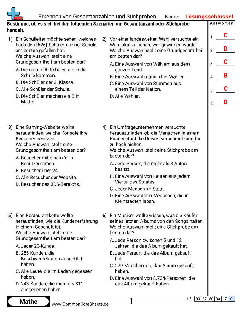 Arbeitsblätter zur Statistik - grundgesamtheiten-und-stichproben-bestimmen worksheet