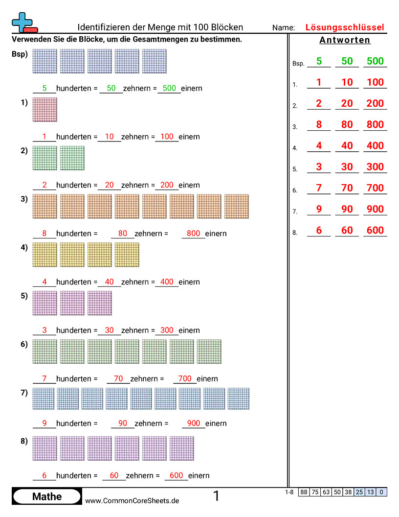 Arbeitsblätter zu Wert & Stellenwert - menge-mit-100er-blocken-bestimmen worksheet