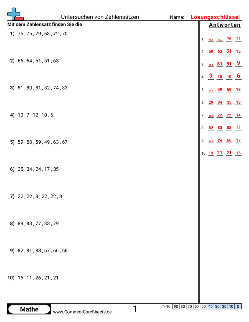 Arbeitsblätter zu Statistik-Grundlagen - zahlenmengen-untersuchen worksheet