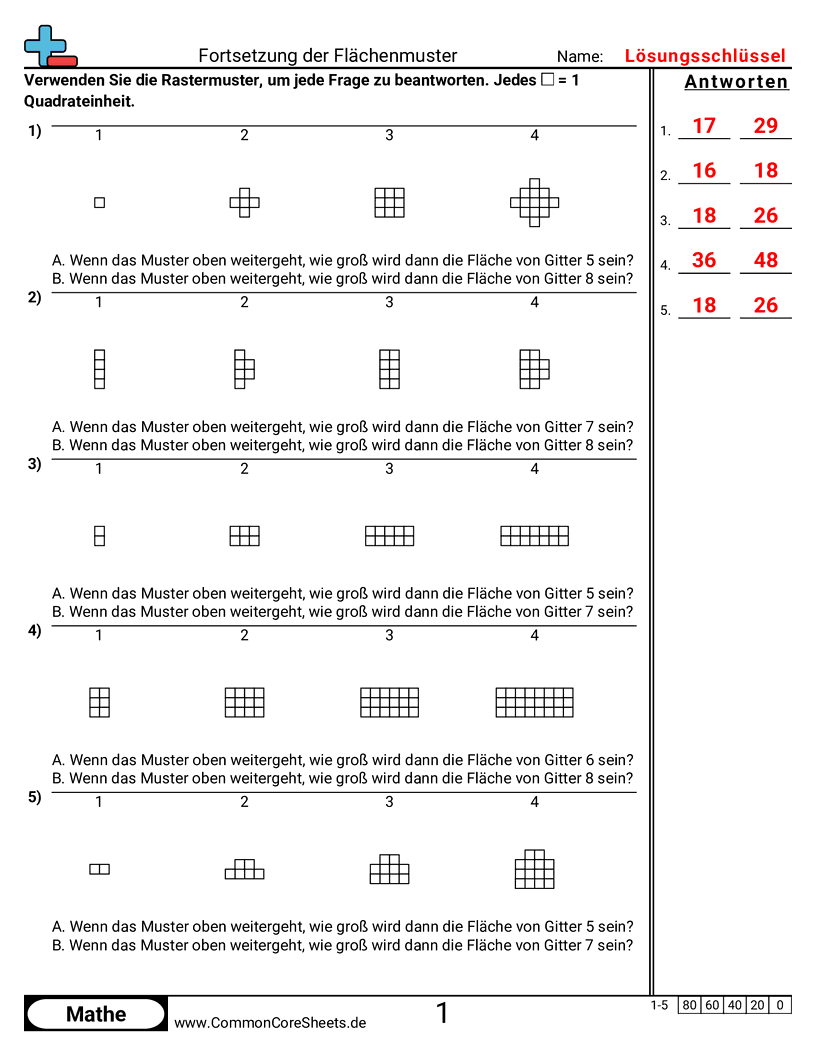 Arbeitsblätter zu Fläche & Umfang - flachenmuster-fortsetzen worksheet
