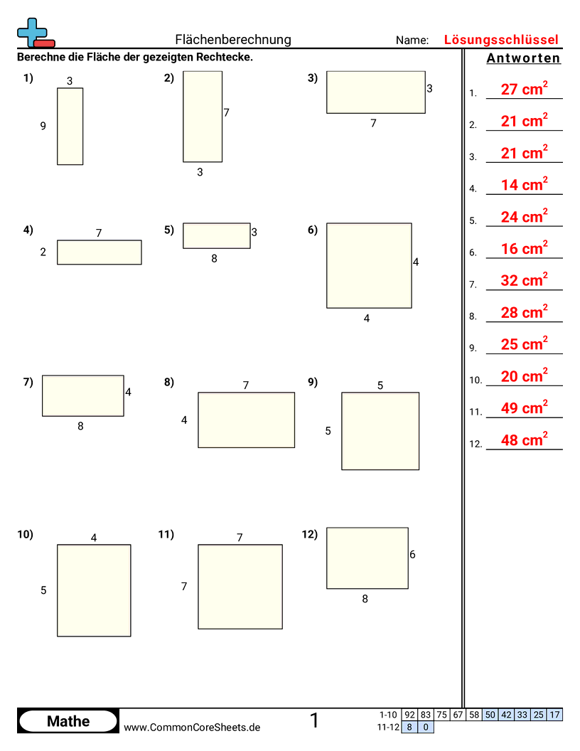 Arbeitsblätter zu Fläche & Umfang - flache-finden worksheet