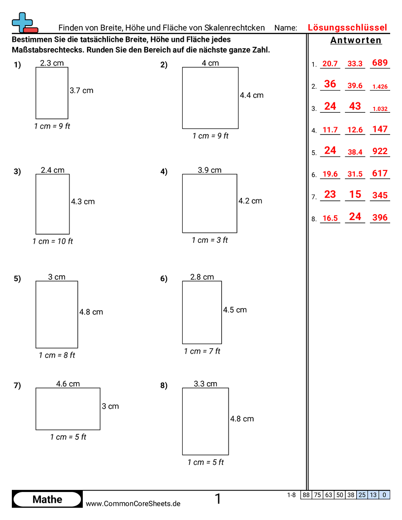 Arbeitsblätter zu Fläche & Umfang - breite-hohe-und-flache-von-massstablichen-rechtecken-finden worksheet