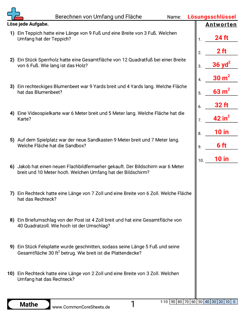 Arbeitsblätter zu Fläche & Umfang - umfang-flache-worter worksheet