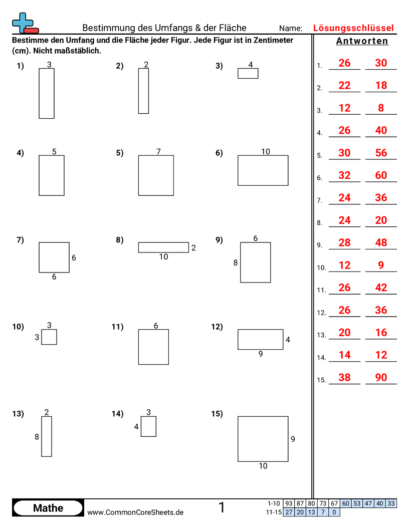 Arbeitsblätter zu Fläche & Umfang - vierecke-flache-und-umfang worksheet