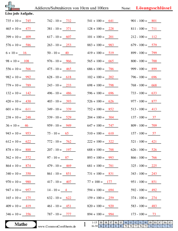  - addieren-und-subtrahieren-von-10ern-und-100ern worksheet