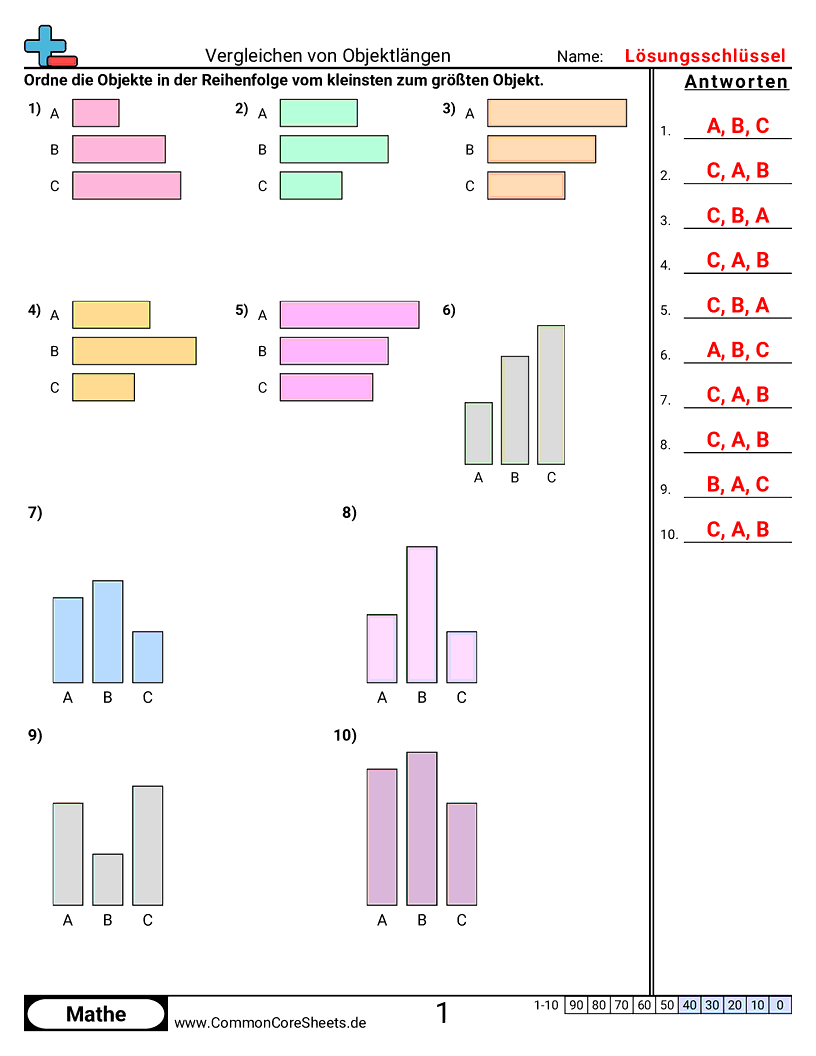 Arbeitsblätter zu Maßeinheiten - objektlangen-vergleichen worksheet