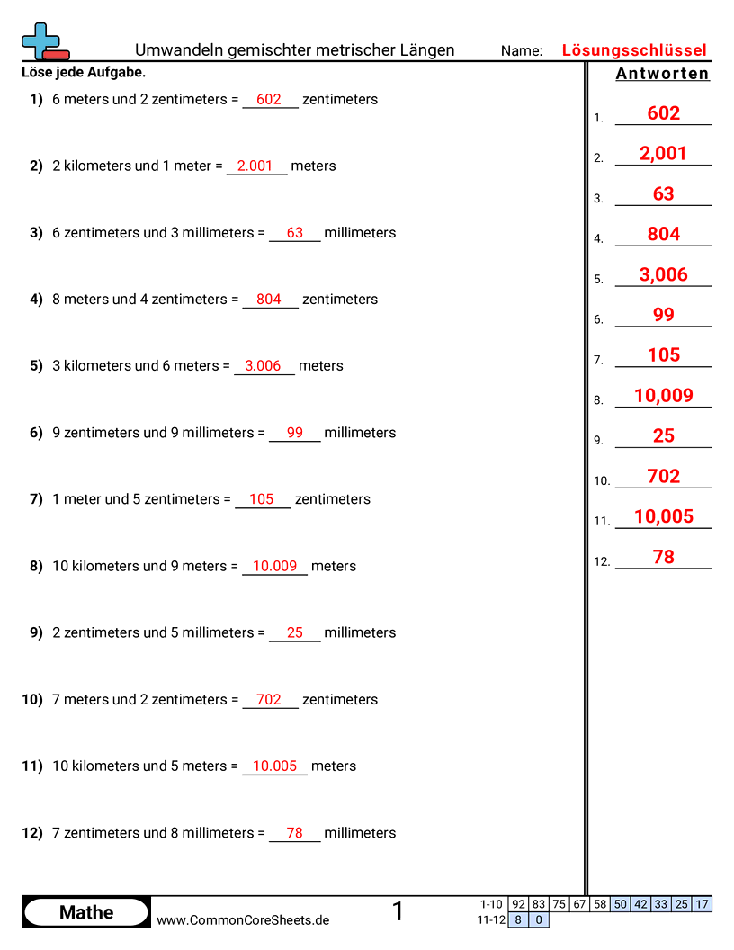 Arbeitsblätter zu Maßeinheiten - gemischte-metrische-langeneinheiten-umrechnen worksheet