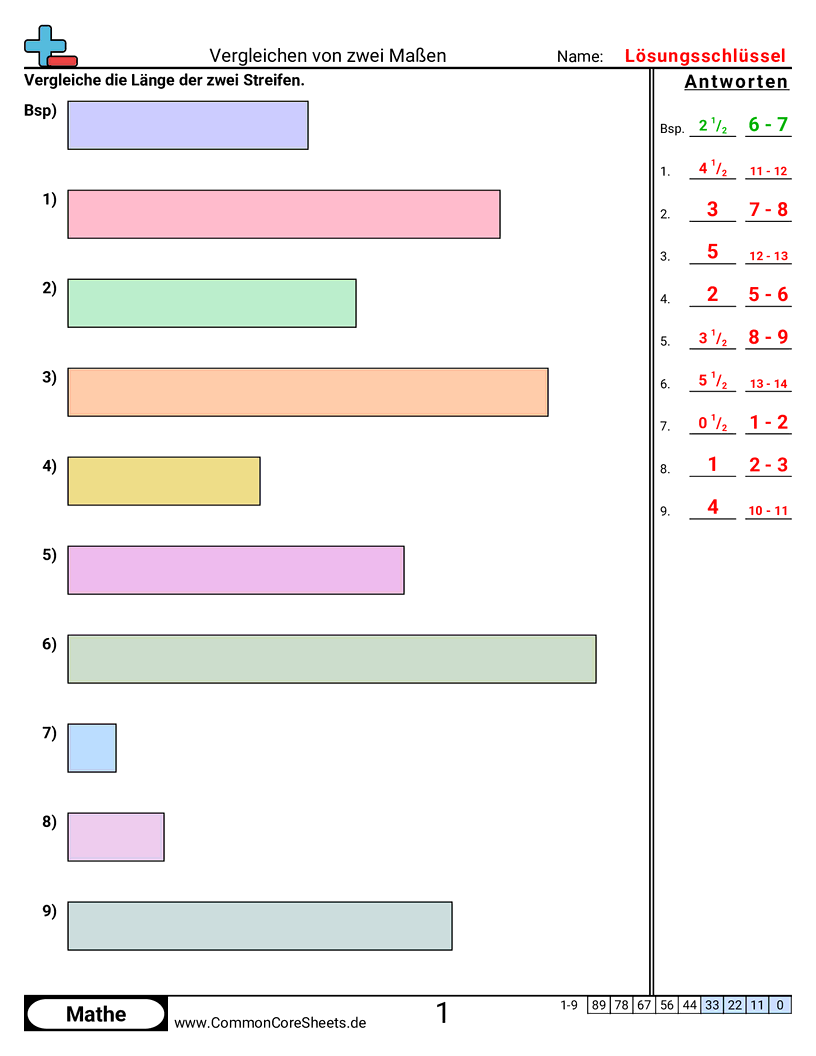 Arbeitsblätter zu Maßeinheiten - objektbreiten-vergleichen worksheet