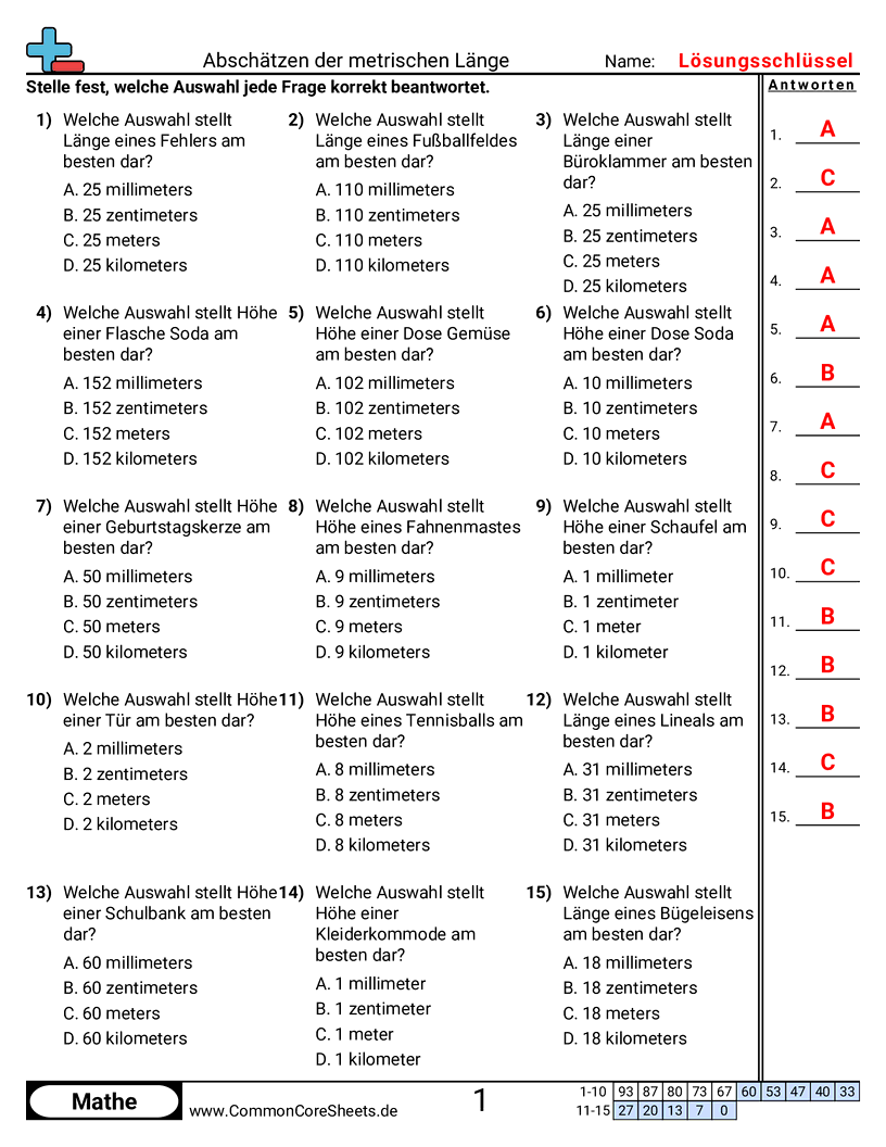 Arbeitsblätter zu Maßeinheiten - abschatzen-des-richtigen-masses-metrisch worksheet