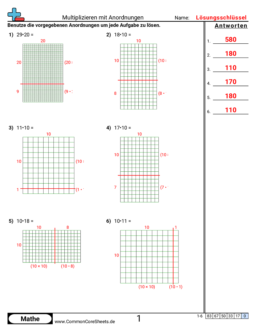 Arbeitsblätter zur Multiplikation - multiplizieren-mit-anordnungen-mit-faktoren-von-10 worksheet