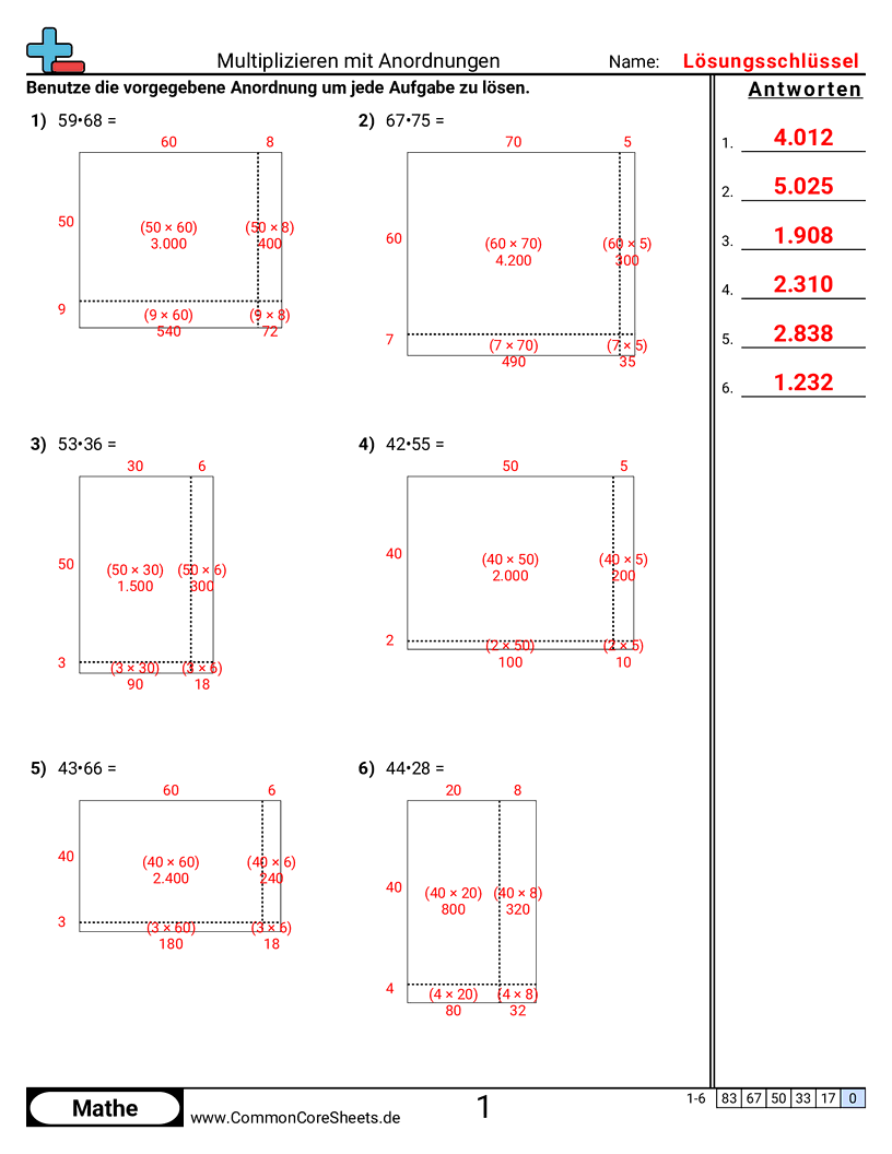 Arbeitsblätter zur Multiplikation - mit-punktfeldern-multiplizieren worksheet