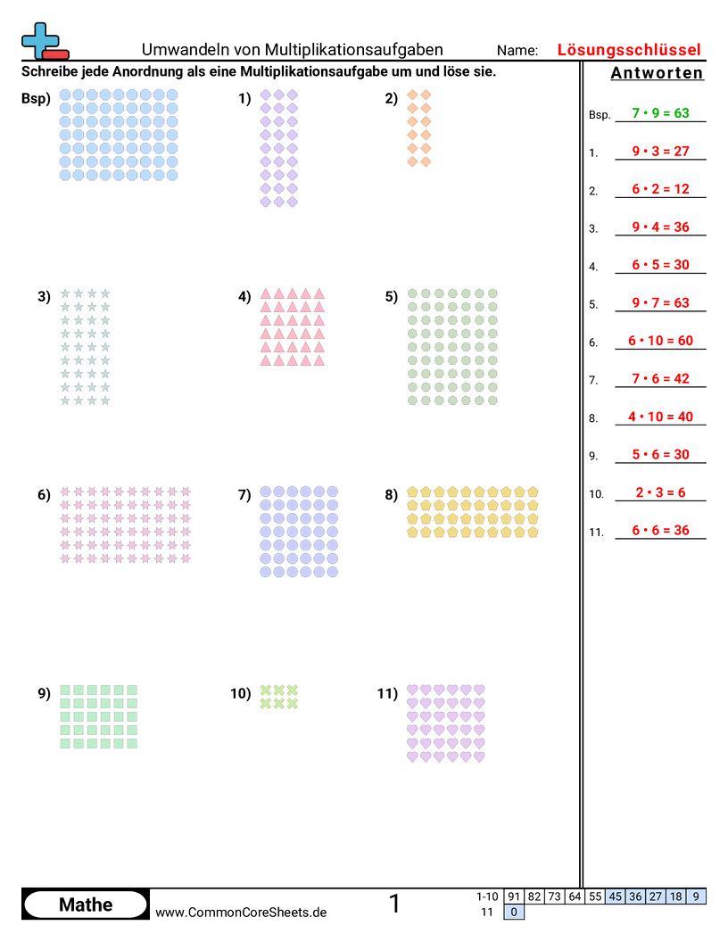 Arbeitsblätter zur Multiplikation - umwandeln-von-multiplikationsaufgaben-visuell worksheet