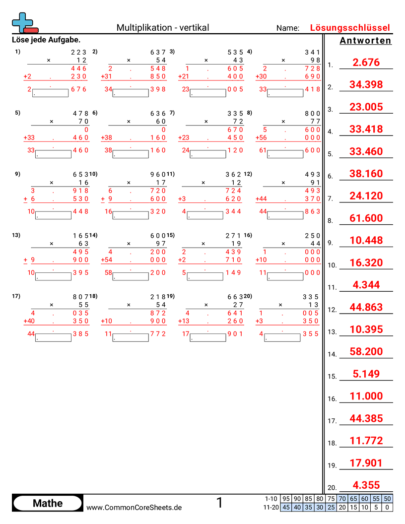 Arbeitsblätter zur Multiplikation - vertikal-3-stellig-x-2-stellig worksheet