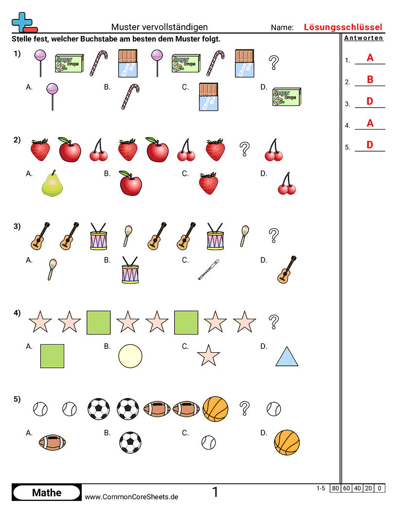 Arbeitsblätter zu Muster & Funktionsmaschinen - muster-fortsetzen-visuell worksheet