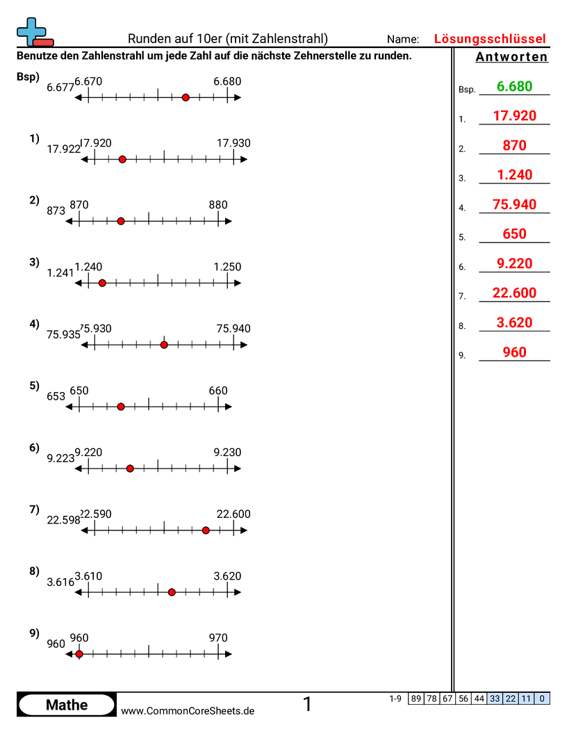 Arbeitsblätter zum Runden - runden-auf-die-zehnerstelle-mit-dem-zahlenstrahl worksheet
