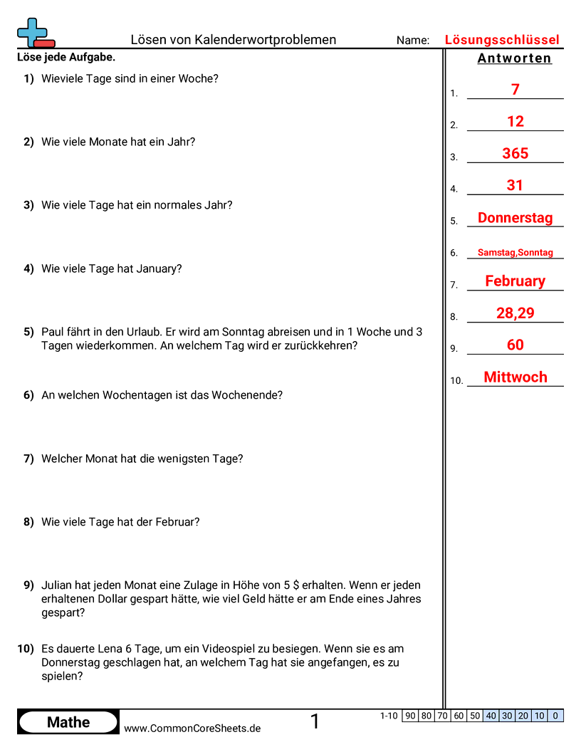 Arbeitsblätter zur Zeit - kalender-sachaufgaben-losen worksheet