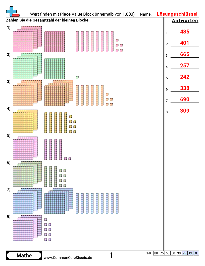 Arbeitsblätter zu Wert & Stellenwert - wert-mit-stellenwertblocken-finden-im-zahlenraum-bis-1-000 worksheet