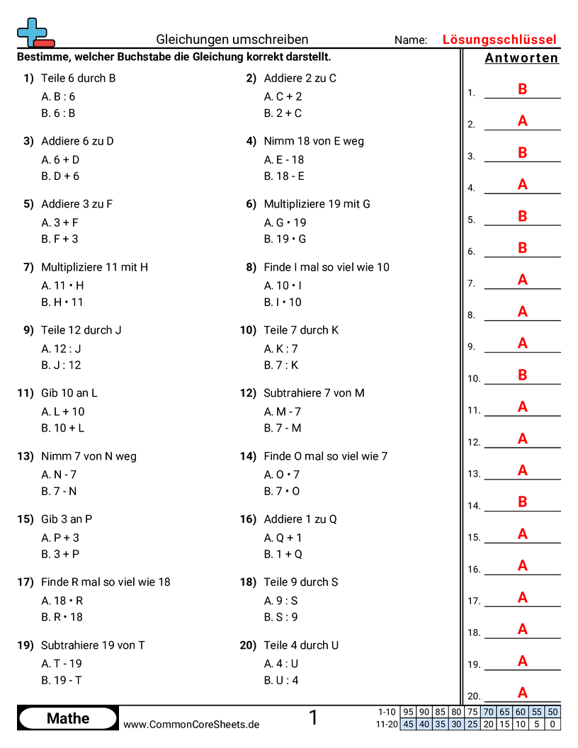 Arbeitsblätter zu Wert & Stellenwert - gleichungen-richtig-zuordnen worksheet